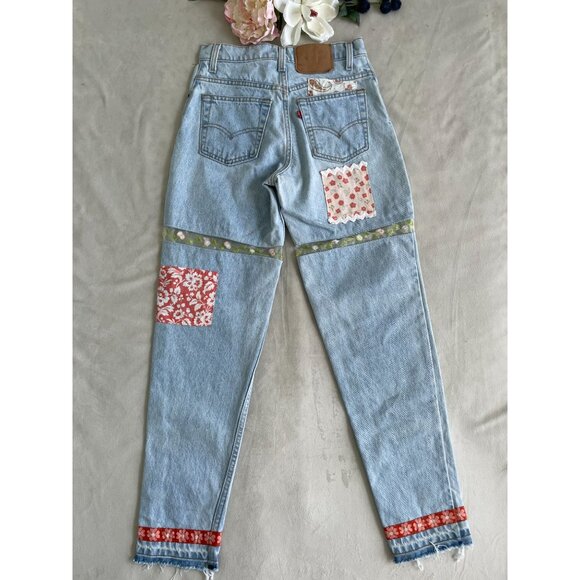 VTG Custom Patchwork LEVIS Jeans Angelina Vanelli Boho Embellishments Design - Picture 7 of 16